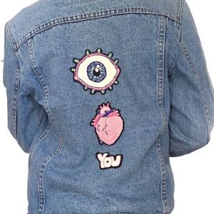 “Eye Heart You” Embroidered Denim Jacket